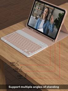 Solid Pink Flip Pad Case With Keyboard & Mouse Set Compatible With Ipad 5/6/7/8/9/10, Pro 11, Air 1/2/3/4/5/6, Detachable Wireless Keyboard (150mAh Battery) And Protective Case With Pen Slot Pastel Spring Birthday Gift - Pink Keyboard+Case+Mouse Set - View 6