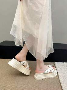 Women's Personalized Polka Dot Summer Cute Versatile Wedge Heel Platform Sandals Beige - Polka Dot Beige - View 5