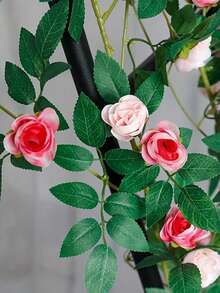 1pc 1.8m/5.9ft Long Artificial Rose Vine, Augsburg Tea Bag Flower Vine. Suitable For Home Decor, Wedding Party Decor, Garden And Yard Fence Decor - Multicolor - View 11