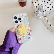1 Piece Summer Star Design Phone Back Grip, Extendable Support Printed With Polka Dot Star Motifs, Hands-Free Desktop Phone Holder, Adorable Girly Decorative Phone Ornament, Delicate Mini Present For Buddies - Multicolor - View 1