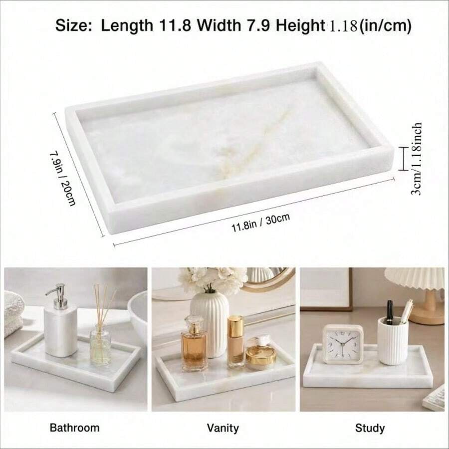 White Jade Stone Tray, Natural Stone Storage Tray, Aesthetic Vanity Tray Suitable For Cosmetics, Jewelry, Candles, Coffee Table Storage Decor Stone - White Marble Tray - View 1
