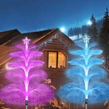 Solar Powered 7 Color Changing Fiber Optic Jellyfish Stake Lights, Waterproof Star Top LED Xmas Tree Pathway Lamp For Outdoor Yard, Lawn, Garden Holiday Decorations - Fiber Optic Jellyfish Ground Insertion - View 17