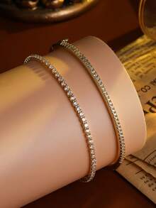 rakol 2 buah Gelang Emas Elegan Sederhana Bertatahkan Zirkonia & Set Gelang Tennis - emas - View 3