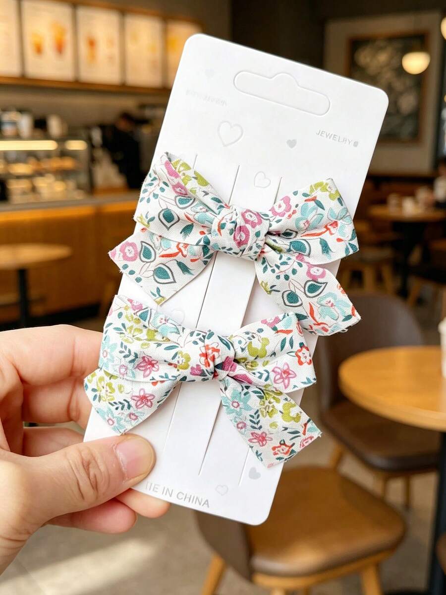 2pcs/Set Cute Duck Bill Hair Clips With Plaid Bows, Multiple Colors Available, Suitable For Daily Accessories - Multicolor - View 1