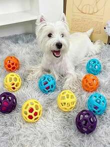 Durable Hollow Elastic Bell Ball, Teething Training Ball, Self-Play Toy, Suitable For Small To Medium Pet Dogs And Cats, Cute Toy Ball With Inner Bell, Random Color - Multicolor - View 7