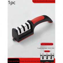 1 Multifunctional Household Knife Sharpener, Manual Kitchen Sharpening Stone, Three-Stage Quick Repair Tool, Compatible With Cutting Tools, Scissors And Other Accessories, Made Of Tungsten Steel Material, Essential Kitchen Tool, Father Mother's Gift - A - View 4
