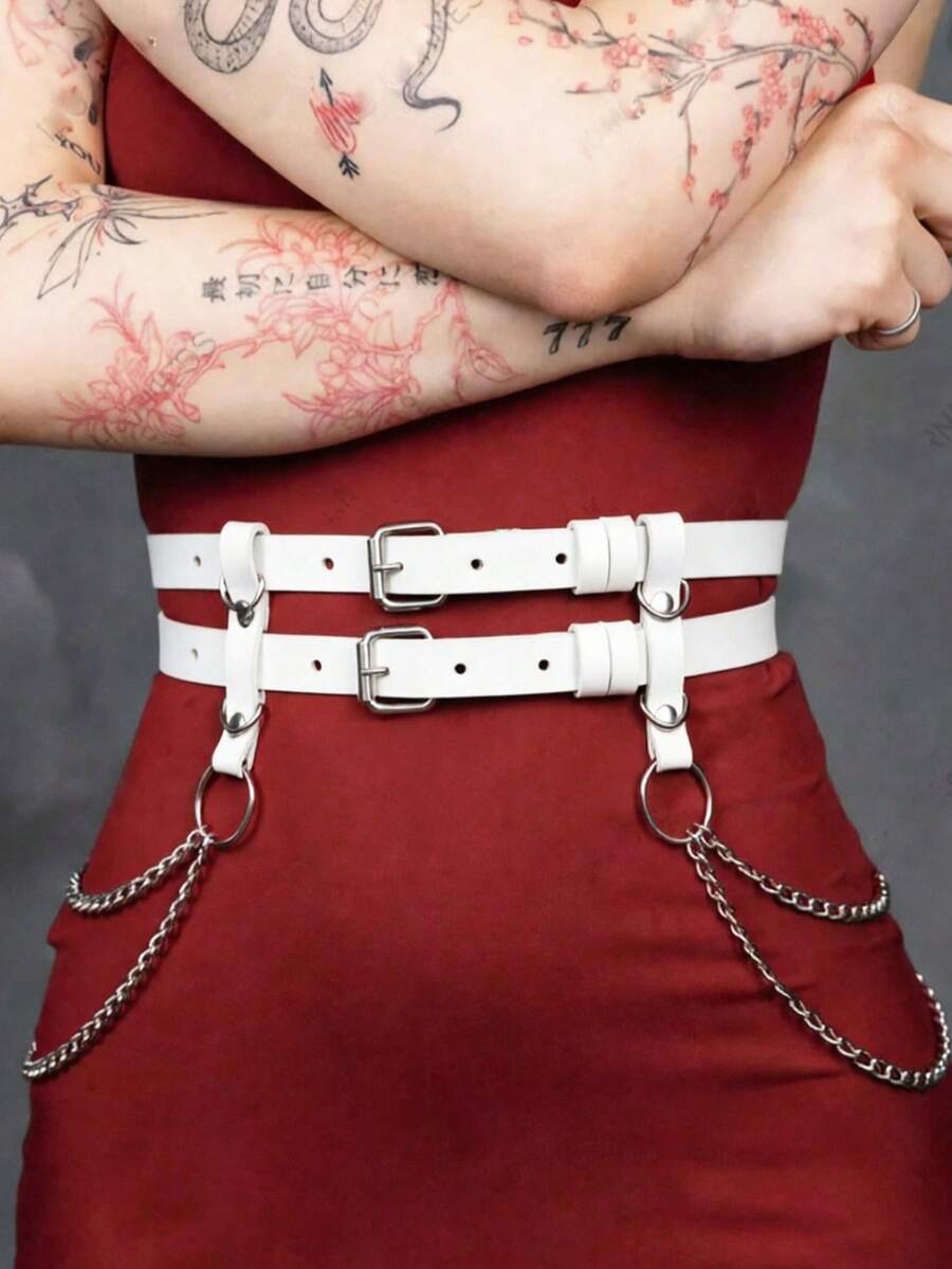 1pc Women's Sexy White Gothic Belt Chain Decor Punk Style Suitable For Daily Wear Holiday Party Outfit Matching