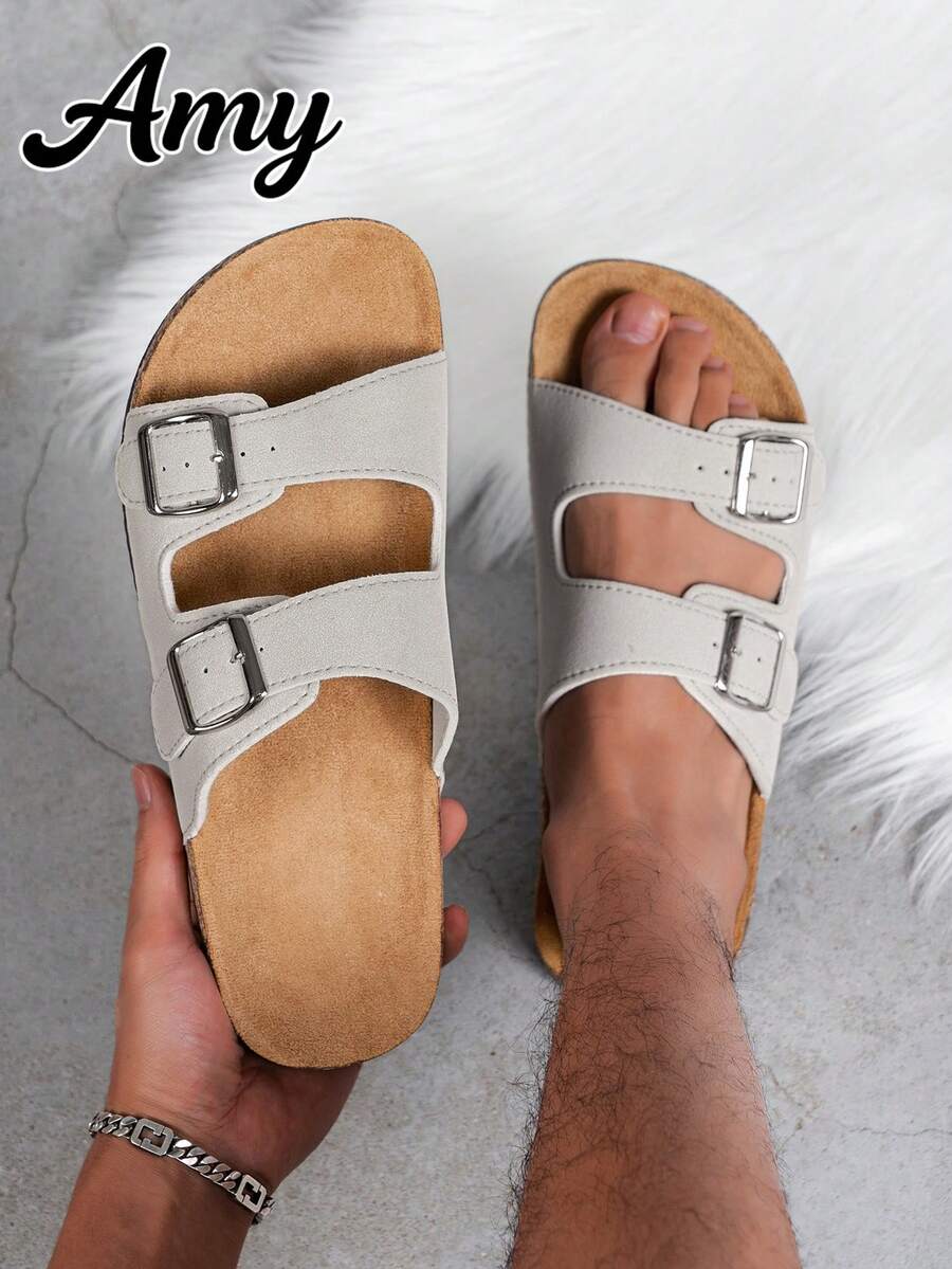 Men's Fashion Sandals With Cork Sole And Comfortable Insole, Adjustable Strap Slouchy Slide Style, Suitable For Summer Beach And Outdoor Walking, Unisex