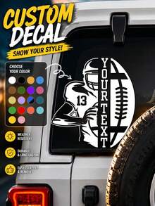 Personalized Football Name And Number Car Sticker - Customized Football Sticker With Team Name, Helmet Graphic And Jersey Number, Waterproof Vinyl Football Window Sticker, Athlete Team Spirit Sticker, Sports Fan Gift, Football Team Car Decoration - Multicolor - View 1