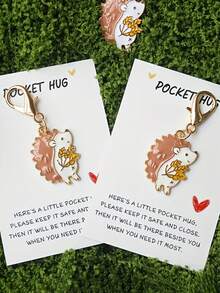 1pc Cute Hedgehog Keychain Pendant With Inspirational Message And Pocket Hug Card, Suitable For Wallet, Handbag, Car Charm - Multicolor - View 4