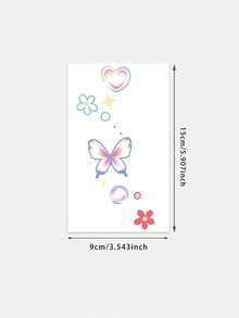1 Pc Soft Pastel Gradient Butterfly & Heart Tattoo, Waterproof Kawaii Tiny Floral Sticker, Y2K Aesthetic Daily Wrist Body Decor For Girls - Black - View 5