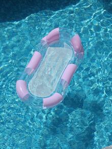 Flotador de piscina inflable con rayas pastel de 4 colores, lentejuelas transparentes y malla, tumbona de agua con soporte de malla para fiesta de piscina de verano - Multicolor - Ver 8