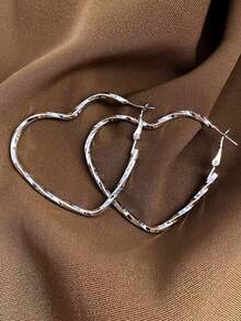 1 Pair Women's White K-Color Brushed Texture Large Hoop Earrings - White K - View 5