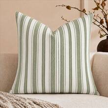 1/2PCS (No Pillow Insert) Chenille Yarn-Dyed Fine Striped Throw Pillow Covers, Modern Farmhouse Style Sofa Cushions, Versatile Home Decor Pillowcases, Bed Headboard Pillows, Green 18X18 Sofa Pads - Green - View 2