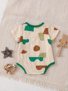 Baju Bayi Lengan Pendek Motif Geometris, Serat Bambu Bernapas, Bodysuit Segitiga untuk Bayi Baru Lahir Musim Panas - Aprikot - View 2