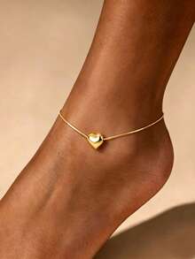 1pc S925 Sterling Silver 3D Heart Pendant Anklet, Japanese & Korean Romantic Minimalist Personalized Sweet Ins Style Elegant Niche Fashion Versatile Ankle Chain, Suitable For Women Beach, Summer Vacation, Elegant Casual Accessory, Valentine's Day Gift - Love - View 1