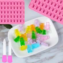 2pcs Soft Gummy Bear Silicone Molds, Non-Stick Chocolate Candy Molds, Includes 2 Droppers (Pink) - Multicolor - View 3