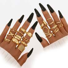 20Pcs Minimalist Gold Stackable Ring Set, Asymmetric Hollow Twist Chain Multi Style Knuckle Rings, Women Stacking Finger Jewelry - 20pcs - View 11