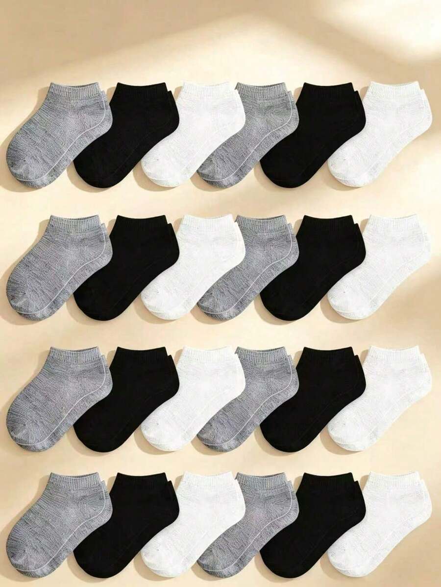 5雙兒童短襪,春夏款,簡約時尚細紋理,親膚柔軟舒適吸汗透氣,休閒百搭校園運動襪,適合戶外出遊/開學季/節日禮物/日常穿著,隨機配色 - 彩色 - 查看 1
