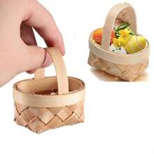 2/5/10pcs Mini Woven Style Faux Wood Baskets With Sturdy Lattice Lid And Handle, Small Round Gift Boxes, Woven Handheld Baskets, DIY Gift Decoration Baskets, Candy Boxes For Weddings, Picnics, Country Parties, Easter And Dollhouses - One Size - View 2