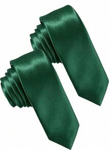 2pcs Men's Solid Color Neckties, Business Formal Narrow Neckties (5cm) - 2pcs Dark Green - View 3