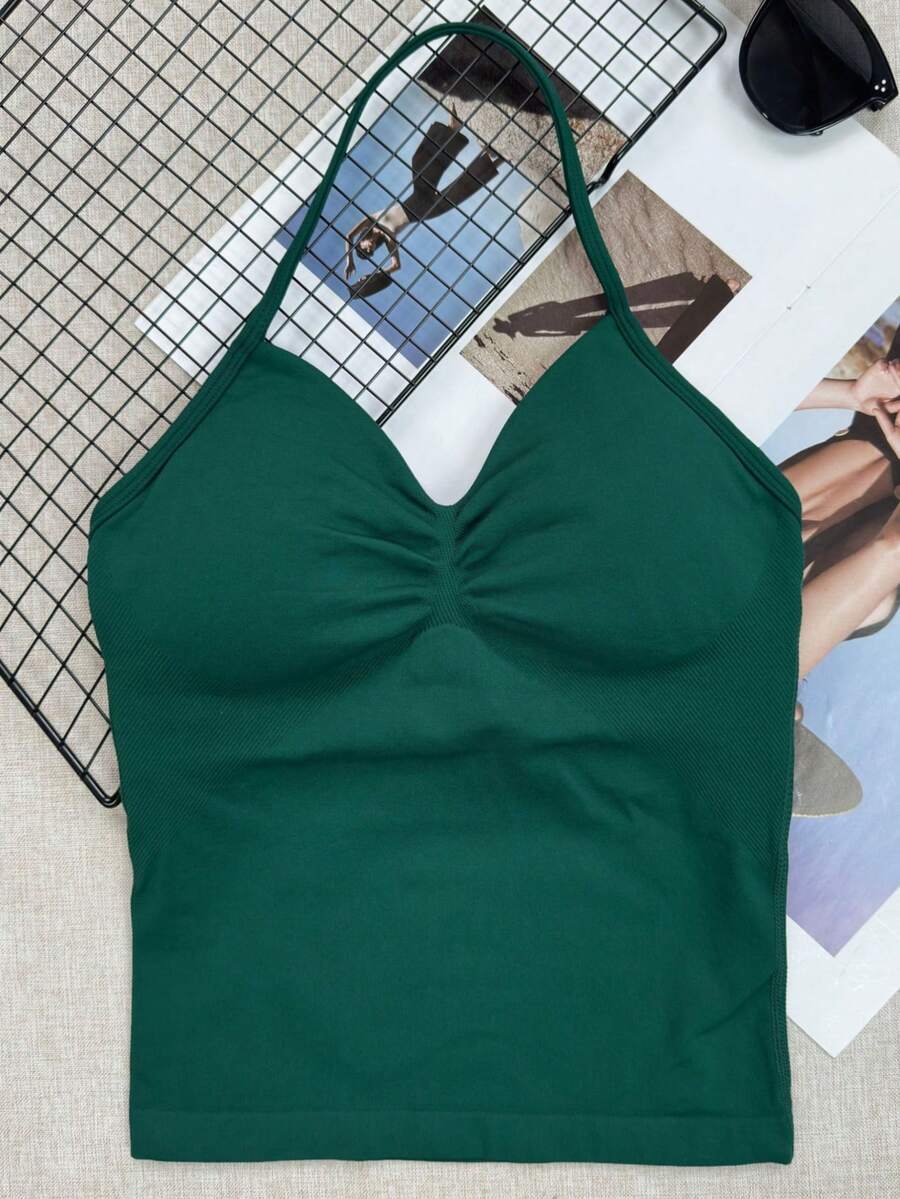 女款瑜伽運動內衣 無袖短版健身上衣，彈性透氣健身房運動背心，運動休閒風