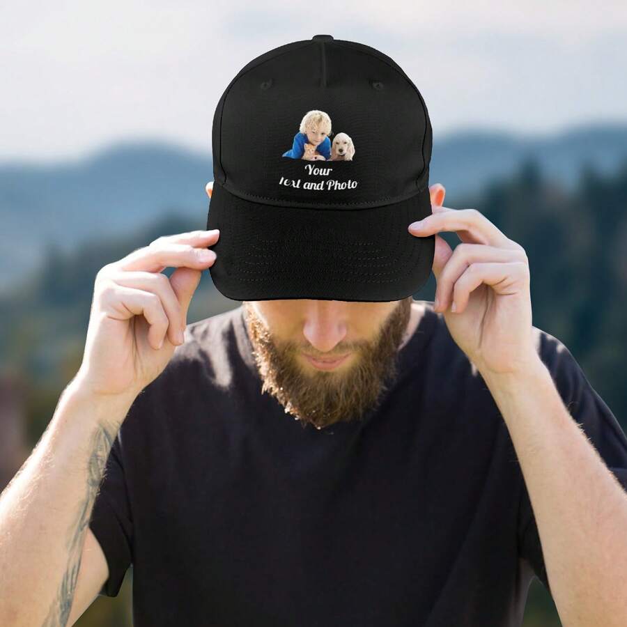 Custom Baseball Cap, Personalized Photo Unisex Cotton Hat, Add Your Text Picture Name Logo Team Hats Adjustable Cotton Cap For The Team Family Matching Styles Gift For Women Men - Black C - View 1
