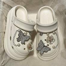 Sabots plateforme à semelle épaisse Y2K pour femmes, semelle épaisse augmentant la hauteur, fond EVA souple, confortables et respirants, sandales fermées à bout fermé pour la plage et le sable, chaussures de jardin - Beige - Voir 2