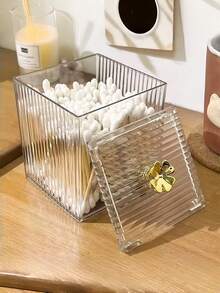 Dust Proof Acrylic Cosmetic Storage Box High Transparency Sealed With Lid Swab Box For Dorm Household Apartment Bathroom Countertop Decorative Storage Organizer Clear Glance Chic Luxury Texture Gift For Ladies Cosmetic Lovers On Birthday - Multicolor - View 9
