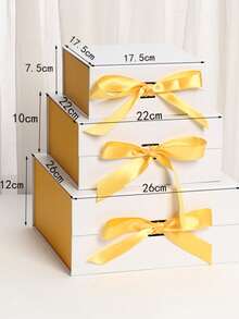 1-Piece Foldable Square Flip-Top Bow Gift Box, Mixed Color Matching Premium Magnetic Closure Gift Box - White - View 9