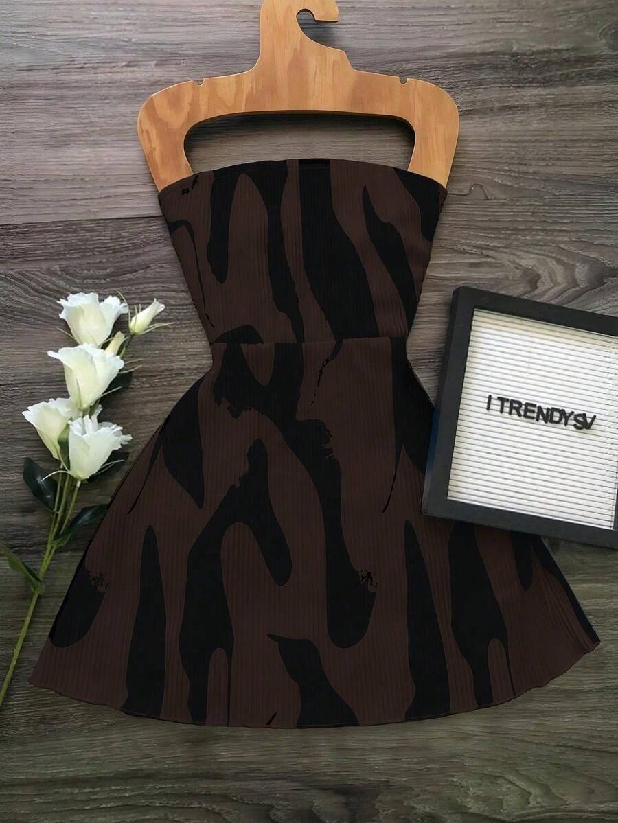 aFranclia Vestido de verano con estampado total, elegante y, con drapeado, estilo vacacional para mujer - Café integral - Ver 1