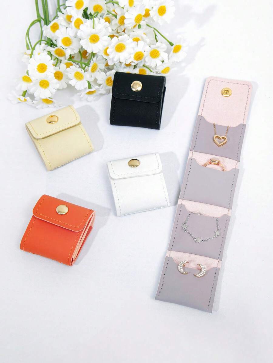 MIYIN Túi đựng trang sức mini thời trang du lịch, thiết kế nhiều ngăn, túi đựng trang sức tối giản màu trơn chống trầy xước dành cho bông tai, vòng tay, dây chuyền, nhẫn, túi cuộn đựng trang sức mini du lịch có nút bấm, chất liệu da PU, túi đựng trang sức di động sáng tạo, túi quà tặng bông tai, túi đựng đồ du lịch, vật dụng cần thiết khi đi du lịch, phụ kiện nữ, đồ dùng du lịch, vật dụng cần thiết cho kỳ nghỉ