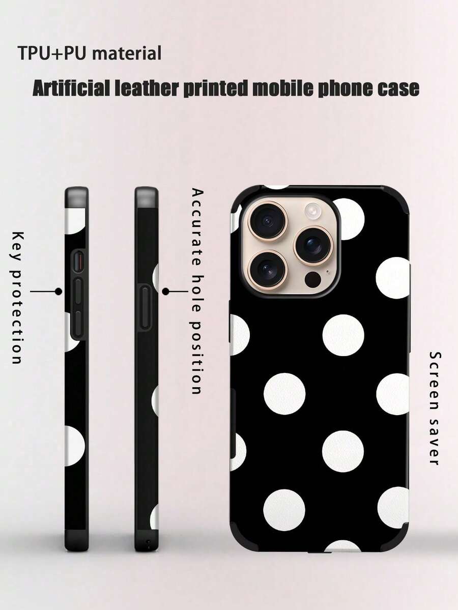An Elegant Phone Case That Does Not Include A Lanyard Or Stand. This Leather Phone Case Features A Minimalist And Pretty Polka Dot Design. It's A 1-Piece Case With A Black And White Polka Dot Print. The Soft Leather Case Has A Modern, Minimalist French Boho Style And Is Compatible With The Galaxy S24 Ultra, S17 Pro, S16 Pro, S12 Pro, S13, S14 Plus, S15 Pro, S16 Pro, And S11/S13 Pro Spring. - 黑與白 - 查看 1