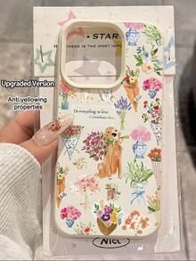 A Stylish Phone Case That Does Not Include A Lanyard Or Stand. Fashionable Dog-Themed Phone Case, Shockproof, 1 Piece, New Soft, Non-Slip Textured Case With A Watercolor Floral Bouquet And Puppy Design, Compatible With [Phone Type] And Other Phones, International Version, Not The Domestic Version, Spring Birthday Gift. - 多色 3 - 查看 1