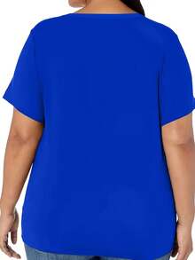 Women's Plus Size Casual T-Shirt - 藍色 - 查看 3