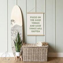 1件裝「Focus On Beautiful Things」牆面藝術印刷品，鼠尾草綠勵志語錄帆布畫，文字海報，現代抽象極簡風格，適合臥室、客廳、辦公室、公寓裝飾，無框/木製掛軸/有框 - 彩色 - 查看 3