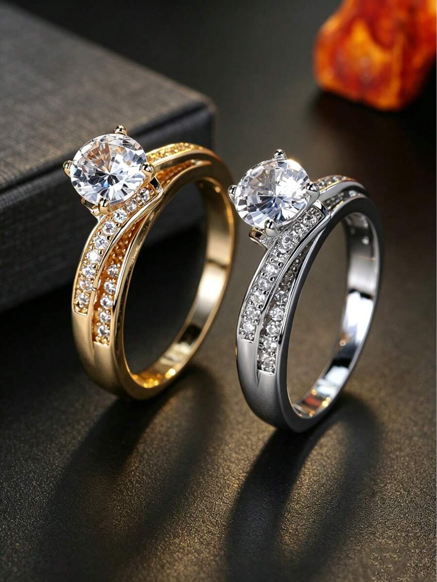 1件女性奢華鋯石鑲嵌求婚戒指,經典四爪單鑽訂婚戒指,百搭告白禮物珠寶 - JZ4188 - 查看 1