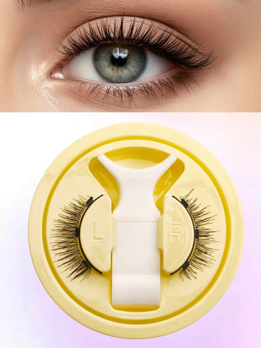 Waloshow 1 Box Natural Magnetic False Eyelashes With Magnetic Eyelash Curler, Glue-Free Easy To Wear, Suitable For Extending Eye Corners, Perfect For Women's Daily Makeup - Black - View 1