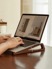 2pcs Ergonomic Bamboo Laptop Stand - Adjustable Height Portable Desktop Support, Wide Base Stable Support, Suitable For Laptops, Bamboo Material Office Desk Riser, Suitable For Office, Bedside And Travel, Vintage Style Office Accessory - A - View 2