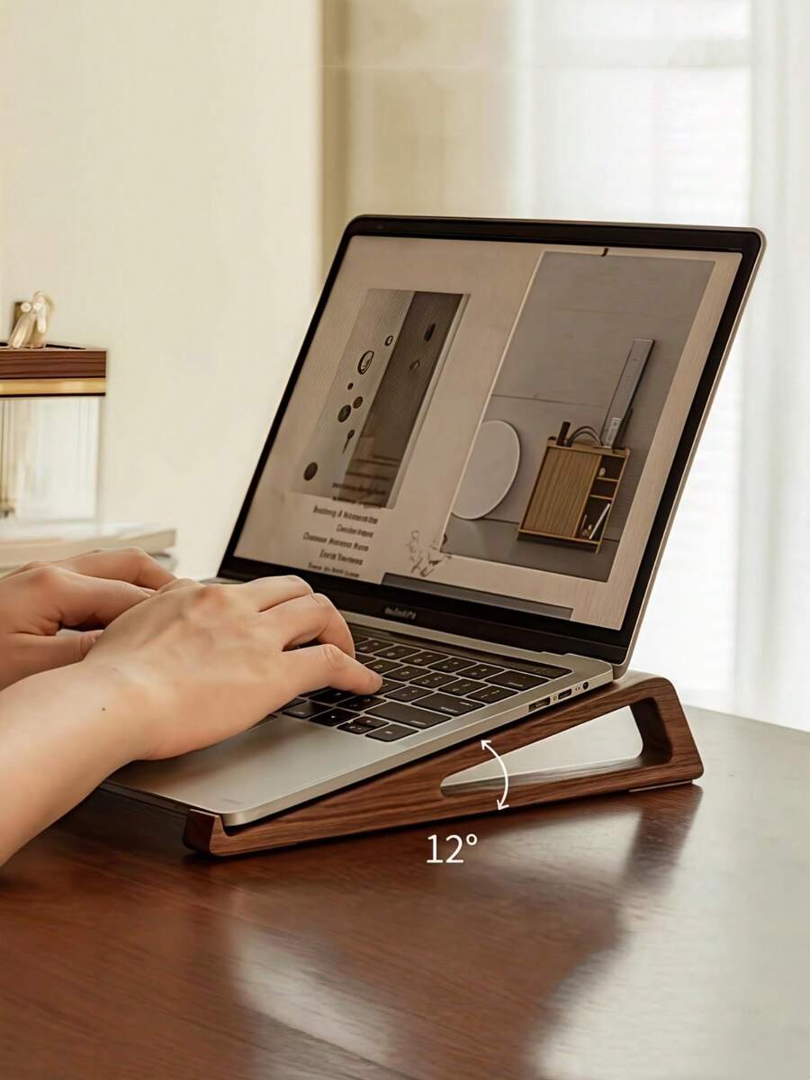 2pcs Ergonomic Bamboo Laptop Stand - Adjustable Height Portable Desktop Support, Wide Base Stable Support, Suitable For Laptops, Bamboo Material Office Desk Riser, Suitable For Office, Bedside And Travel, Vintage Style Office Accessory