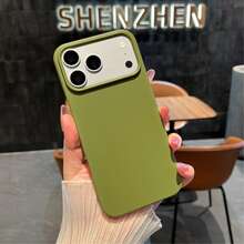 噴漆無框糖果色液態矽膠手機殼，分體設計大鏡頭開孔防指紋超薄殼，適用於 iPhone 17 16 15 14 13 Pro Max 12 Pro Max 11，多款節日禮物 - 橄欖綠 - 查看 3