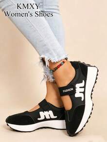 Women's Casual Comfortable Walking Shoes, Non-Slip Hook And Loop Flat Sports Sneakers - Black - View 7