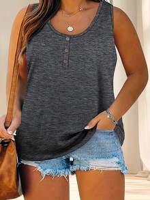 Plus Sizes - Plus Sizes - New Popular Casual Vests With Buttons In Solid Colors For Women's Clothing - Black - View 12