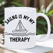 desde México]Taza de cerámica | Diseño Náutico de Velero Navegación es Mi Relájate". Taza de Café Blanca Aislante para Bebidas Calientes, Lavar a Mano únicamente, Regalo Perfecto para Marineros y Amantes del Mar, Decoración Costera para el Hogar, Diseño Minimalista, Acabado de Alta Calidad, Coleccionistas Marítimo - Imagen 1 pieza - Ver 1