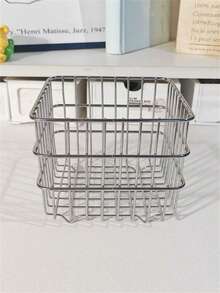 1pc Ins Style Desktop Cosmetic Storage Basket, Multi-Functional Organizer Rack, Makeup Storage Box For Vanity, Bathroom Sink, Kitchen Counter, Sponge Holder, Skincare Organizer, Jewelry Tray, Mother's Day Gift, For Bedroom, Dorm, Office - Silver - View 12