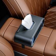 1pc Car Tissue Box, Car Tissue Holder, Car Tissue Dispenser, Multi-Functional Elastic Band PU Leather Center Console Seat Back - Black - View 6