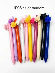 1pc Cute Floral Pattern Ballpoint Pen Set, Multiple Colors Available, Made Of Quick-Drying, Durable, And Lightweight Plastic, Perfect For Office Use And Gifting - Multicolor - View 7