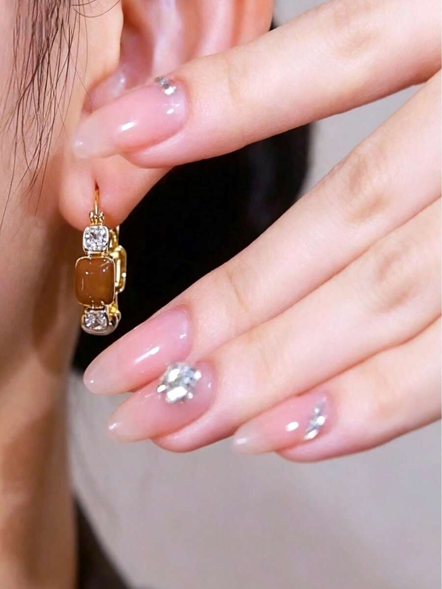 1 Pair European And American French Classic Versatile Fashion Super Shiny Rhinestone Teardrop Earrings High-End Elegant Crystal Ear Drops New Style High-Quality Versatile Ear Clips - Gold - View 1