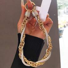 Lanyard pentru telefon cu curea de încheie pe încheietură din piele PU și lanț auriu, stil Ins, pandantiv fashion versatil și portabil, accesoriu premium rafinat de nișă pentru exterior, anti-pierdere, curea pentru cameră CCD, charm pentru geantă, breloc pandantiv, unisex - Multicolor - Vizualizare 10