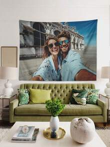 1pc Customized Wall Tapestry, Personalized Family Members, Wedding Anniversary, Couple Photo, Wall Art Canvas, Home Bedroom Living Room Decor Artwork - Multicolor - View 3